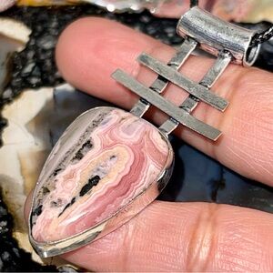 Light Pink Rhodochrosite with Pyrite Pendant 2 1/4”